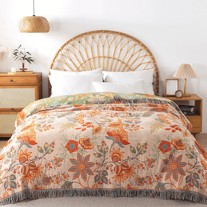 Bohemian Bloom Couch Cover Blanket | Soft Cotton Throw for Sofa
