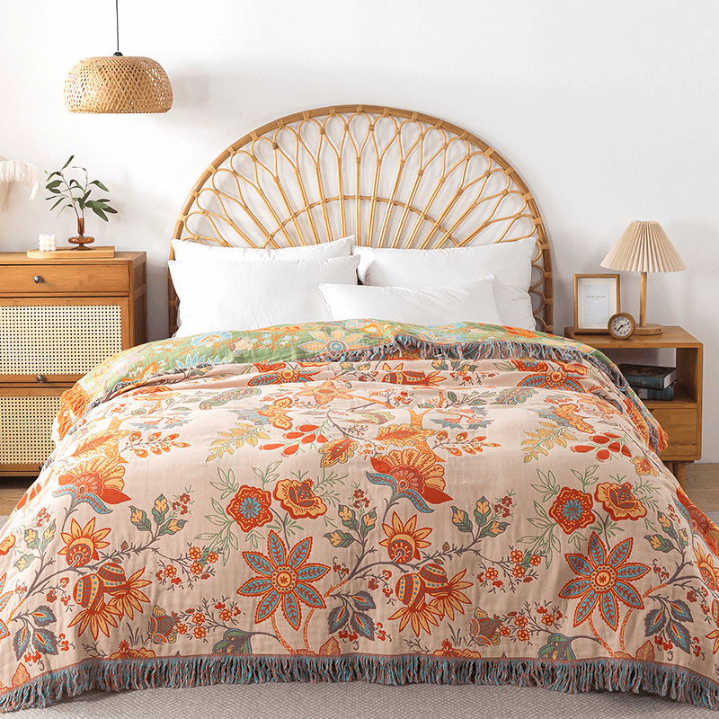 Bohemian Bloom Couch Cover Blanket | Soft Cotton Throw for Sofa