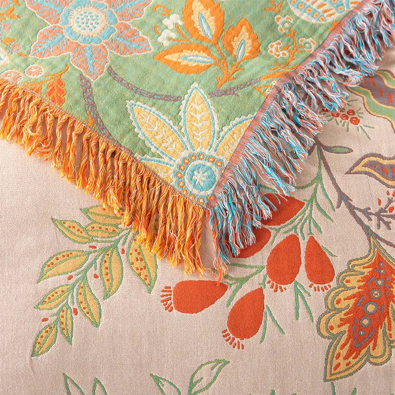 Bohemian Bloom Couch Cover Blanket | Soft Cotton Throw for Sofa