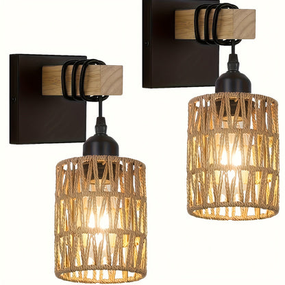 Boho Wall Lamp | Woven Rattan Wall Light for Bedroom