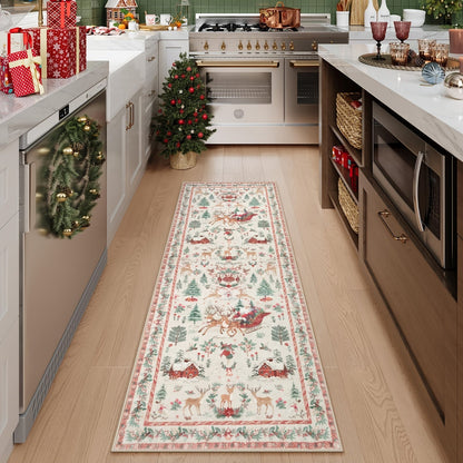 Christmas Hallway Rug | Santa Sleigh Pattern Home Decor