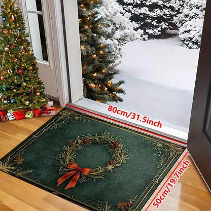 Festive Christmas Floor Mat | Classic Wreath Christmas Home Decor