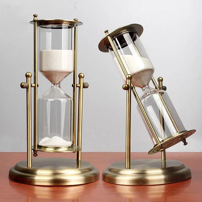 Classical Brass Hourglass Timer With Rotating Cylinder - Luxyecs