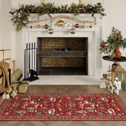 Christmas Hallway Rug | Santa Sleigh and Tree Design