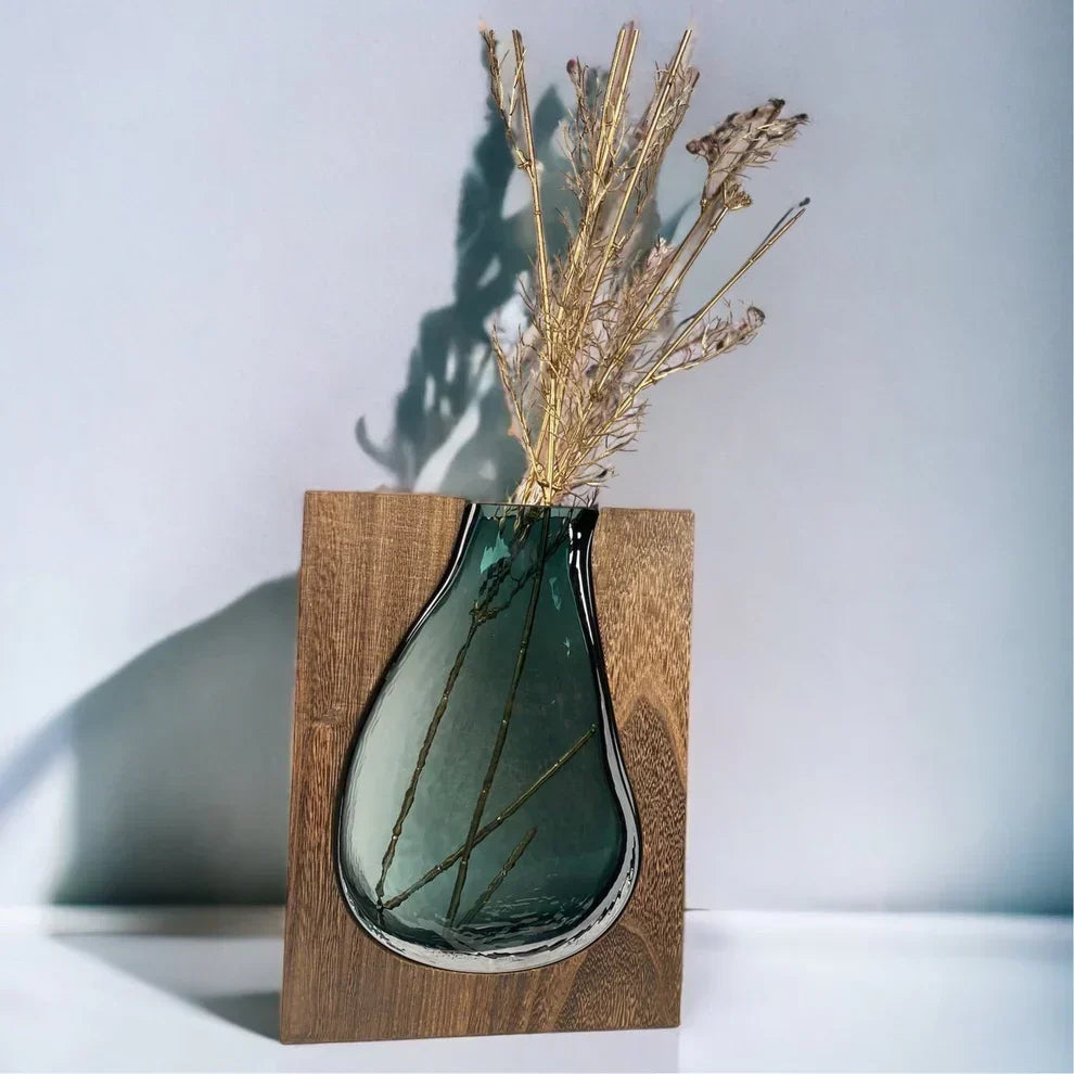 Delira Scandinavian Glass Vase | Minimalistic Wood and Glass Design