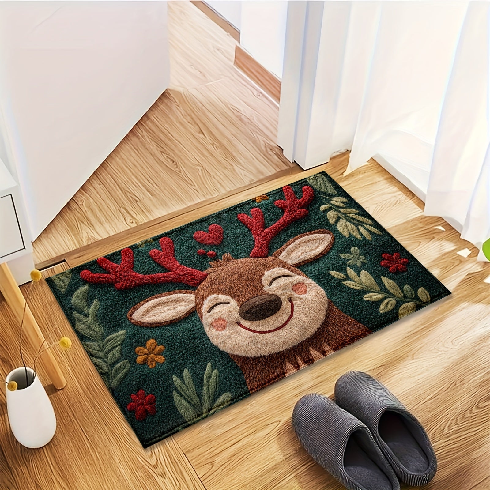 Christmas Smile Rug | Cute Reindeer Design Floor Mat