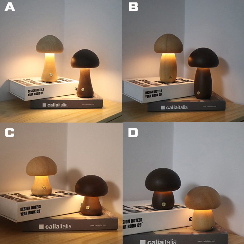 LUMONIGHT | Wooden Mushroom LED Night Light with Touch Switch | Atmospheric Lighting | Child Friendly Lamp