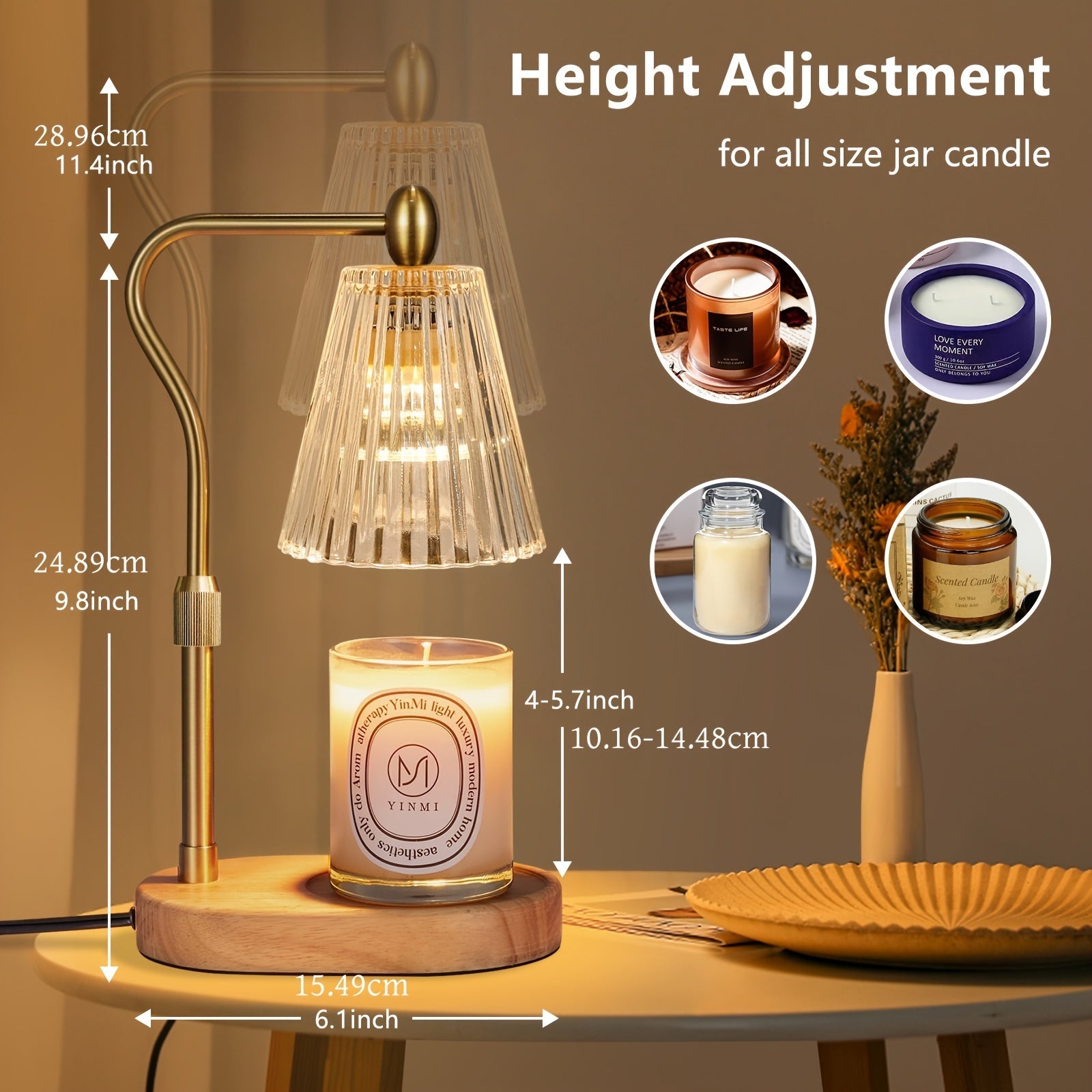 Warming Candle Lamp - Cozy Dimmable Lamp with Adjustable Height and Timer