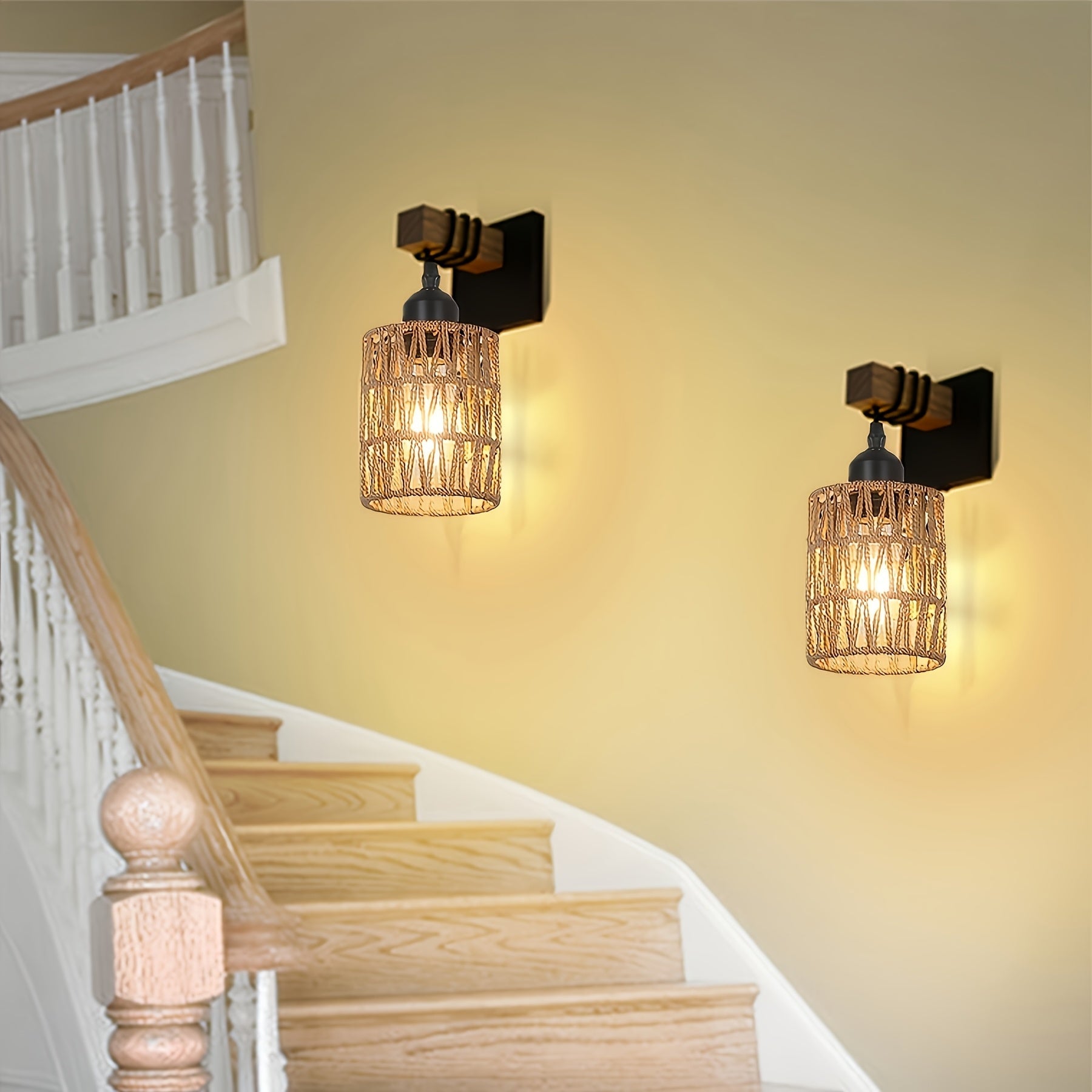 Boho Wall Lamp | Woven Rattan Wall Light for Bedroom