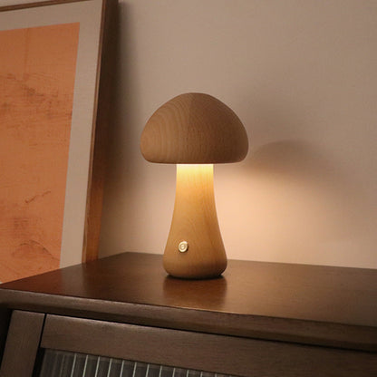 LUMONIGHT | Wooden Mushroom LED Night Light with Touch Switch | Atmospheric Lighting | Child Friendly Lamp