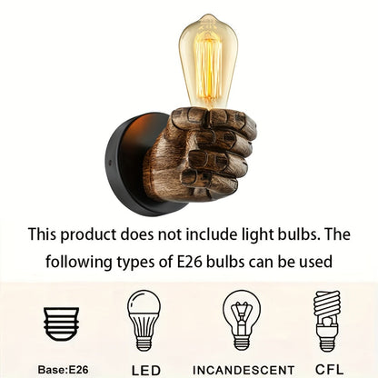 Rustic Hand Wall Light | Retro Bulb Holder Wall Decoration