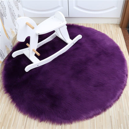 Faux Fur Round Area Rug | Soft and Plush Sheepskin Style Rug for Living Room