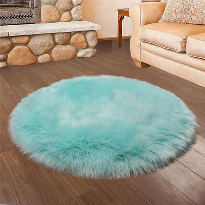 Faux Fur Round Area Rug | Soft and Plush Sheepskin Style Rug for Living Room