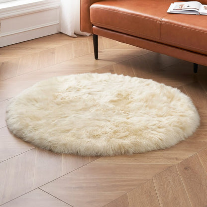Faux Fur Round Area Rug | Soft and Plush Sheepskin Style Rug for Living Room