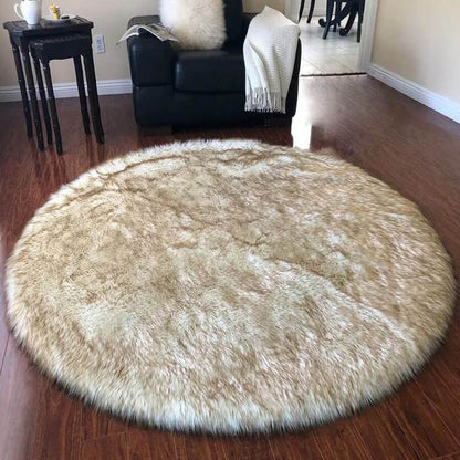 Faux Fur Round Area Rug | Soft and Plush Sheepskin Style Rug for Living Room