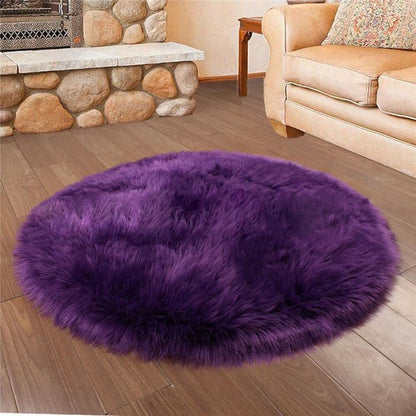 Faux Fur Round Area Rug | Soft and Plush Sheepskin Style Rug for Living Room