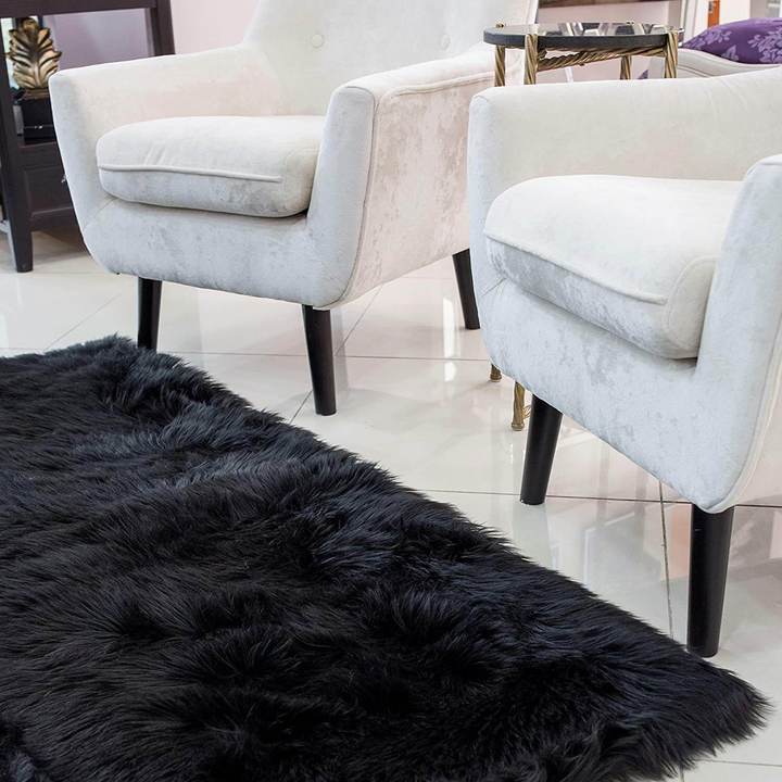Faux Fur Round Area Rug | Soft and Plush Sheepskin Style Rug for Living Room