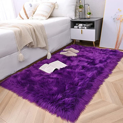 Faux Fur Round Area Rug | Soft and Plush Sheepskin Style Rug for Living Room