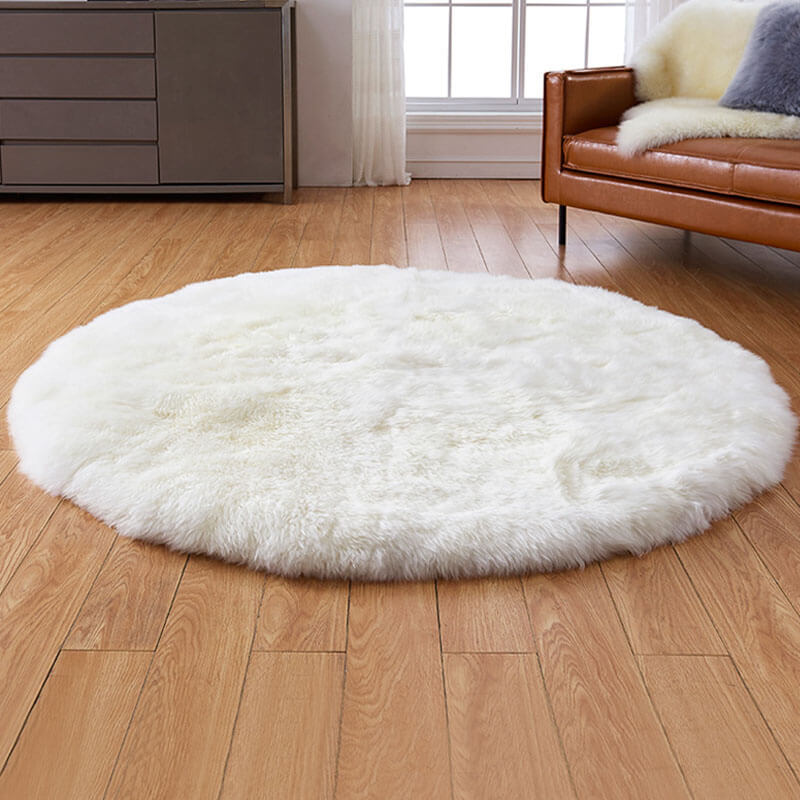 Faux Fur Round Area Rug | Soft and Plush Sheepskin Style Rug for Living Room