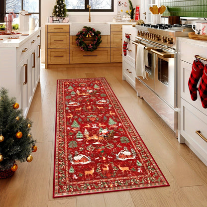 Christmas Hallway Rug | Santa Sleigh and Tree Design