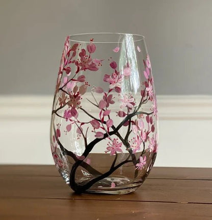 Four Seasons Tree Wine Glasses Hand - Painted Artistic Design For Elegant Sipping - Luxyecs