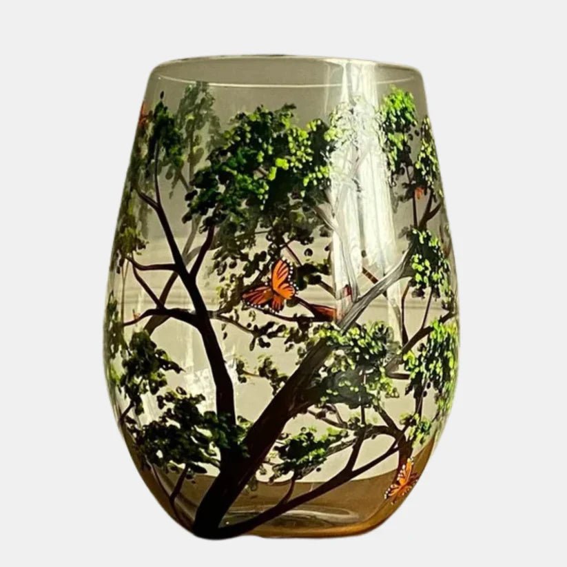 Four Seasons Tree Wine Glasses Hand - Painted Artistic Design For Elegant Sipping - Luxyecs