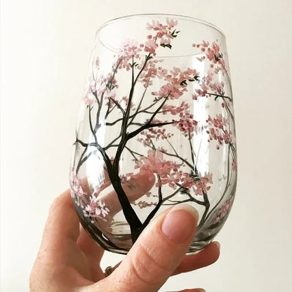 Four Seasons Tree Wine Glasses Hand - Painted Artistic Design For Elegant Sipping - Luxyecs