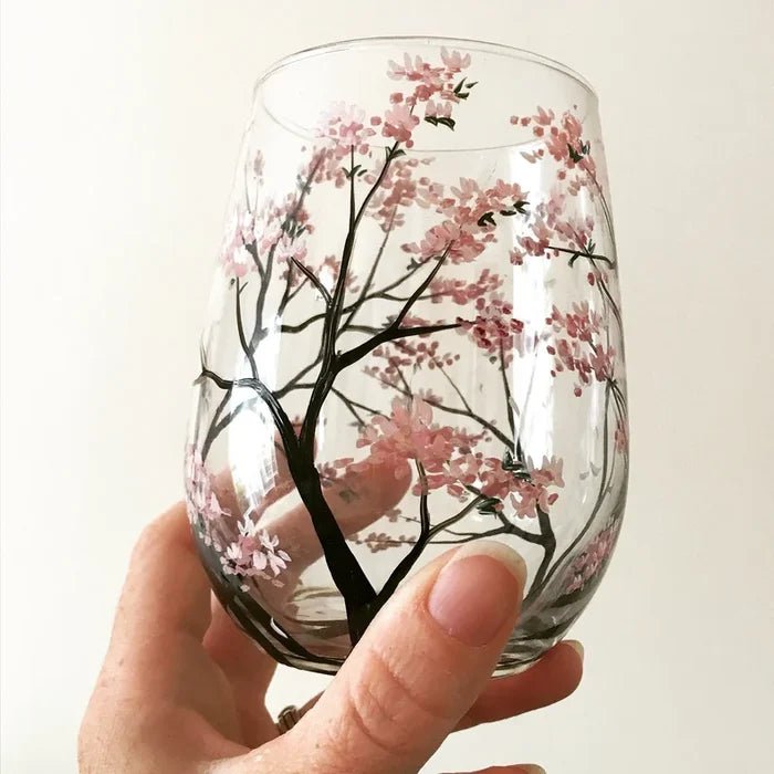 Four Seasons Tree Wine Glasses Hand - Painted Artistic Design For Elegant Sipping - Luxyecs
