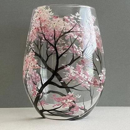 Four Seasons Tree Wine Glasses Hand - Painted Artistic Design For Elegant Sipping - Luxyecs
