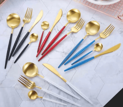 Cutlery Set | 24-Piece Stainless Steel Cutlery Collection in Gold and Silver