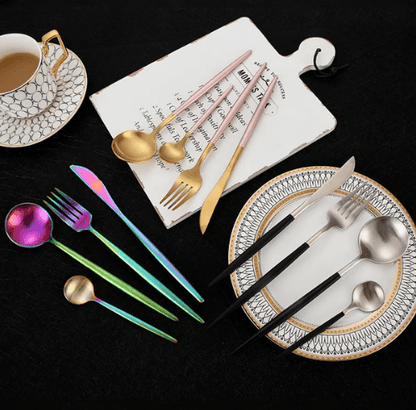 Cutlery Set | 24-Piece Stainless Steel Cutlery Collection in Gold and Silver