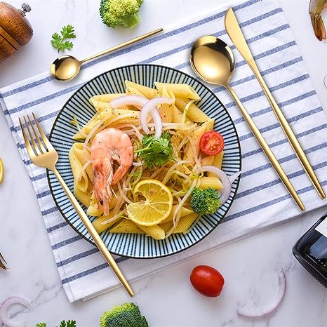 Cutlery Set | 24-Piece Stainless Steel Cutlery Collection in Gold and Silver