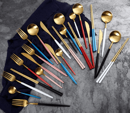 Cutlery Set | 24-Piece Stainless Steel Cutlery Collection in Gold and Silver