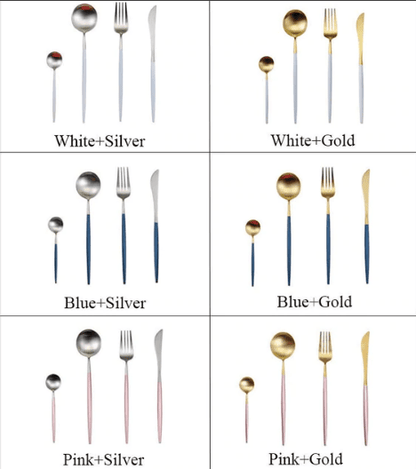 Cutlery Set | 24-Piece Stainless Steel Cutlery Collection in Gold and Silver