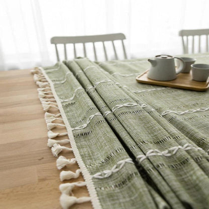 Table Accessories | Stylish Cotton and Linen Tablecloth with Tassel Edges