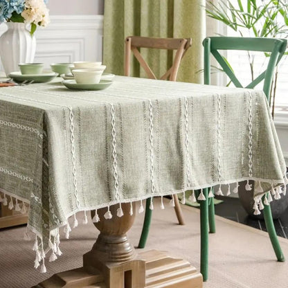 Table Accessories | Stylish Cotton and Linen Tablecloth with Tassel Edges