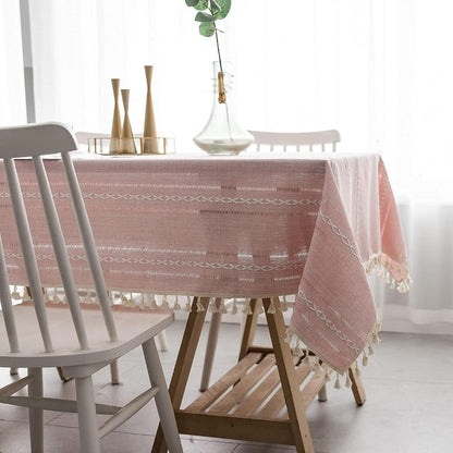 Table Accessories | Stylish Cotton and Linen Tablecloth with Tassel Edges