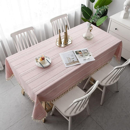 Table Accessories | Stylish Cotton and Linen Tablecloth with Tassel Edges
