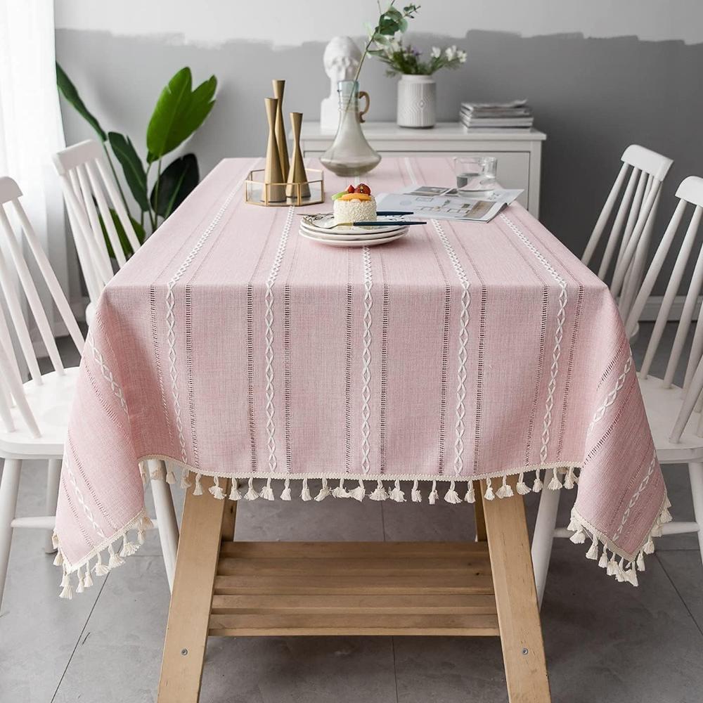 Table Accessories | Stylish Cotton and Linen Tablecloth with Tassel Edges