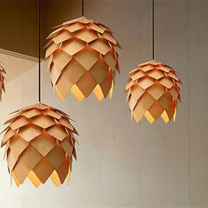 Wooden Pinecone Pendant Lamp