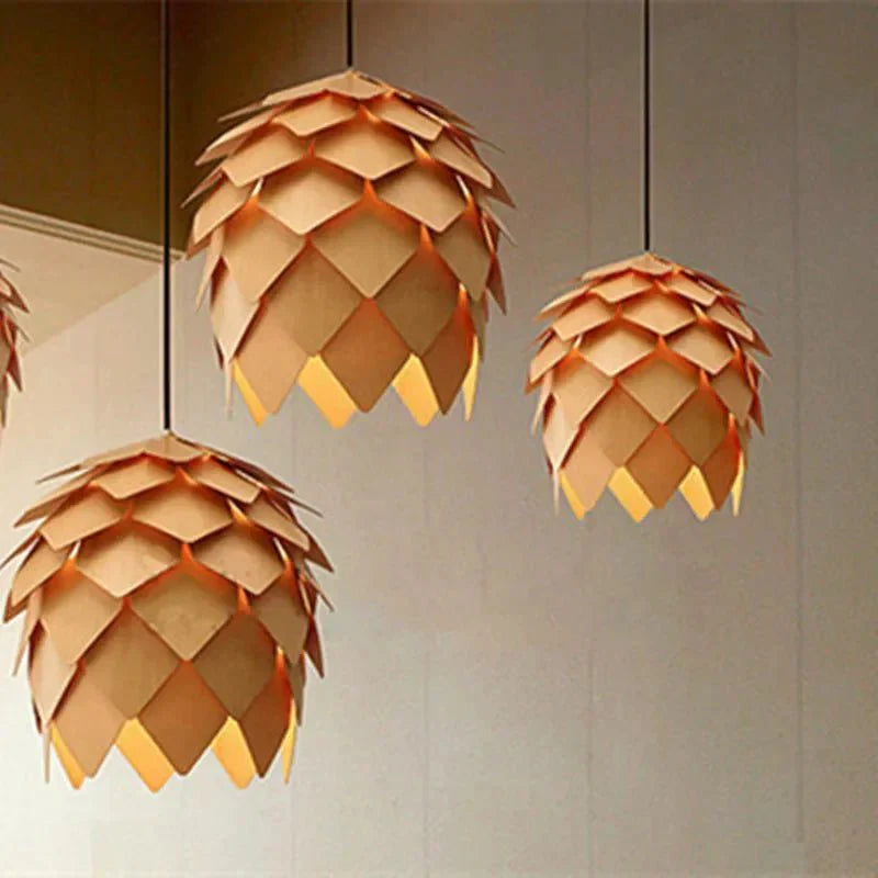Wooden Pinecone Pendant Lamp