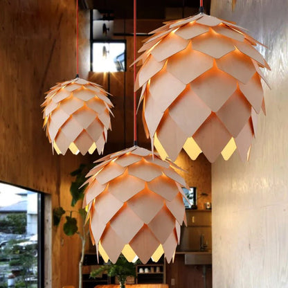 Wooden Pinecone Pendant Lamp