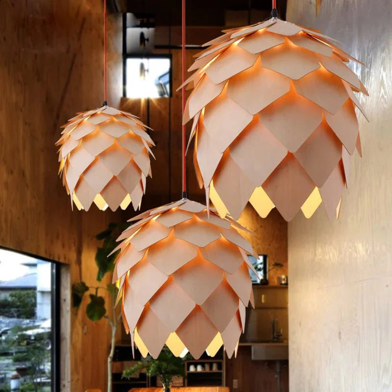 Wooden Pinecone Pendant Lamp