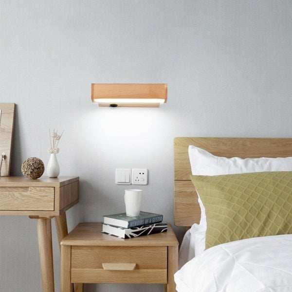 Nordic Design Rotating Bedside Wooden Wall Lamp