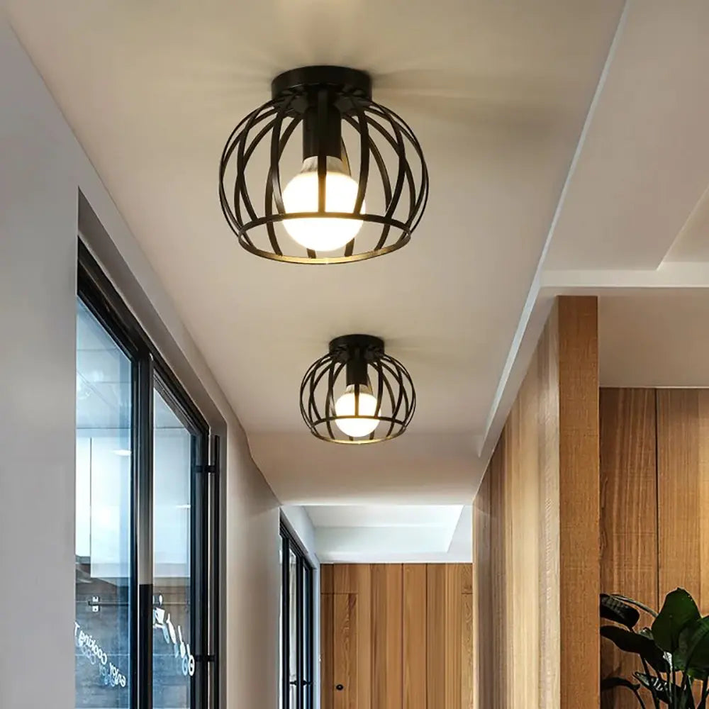 Industrial Cage Ceiling Light | Modern Hallway Fixture
