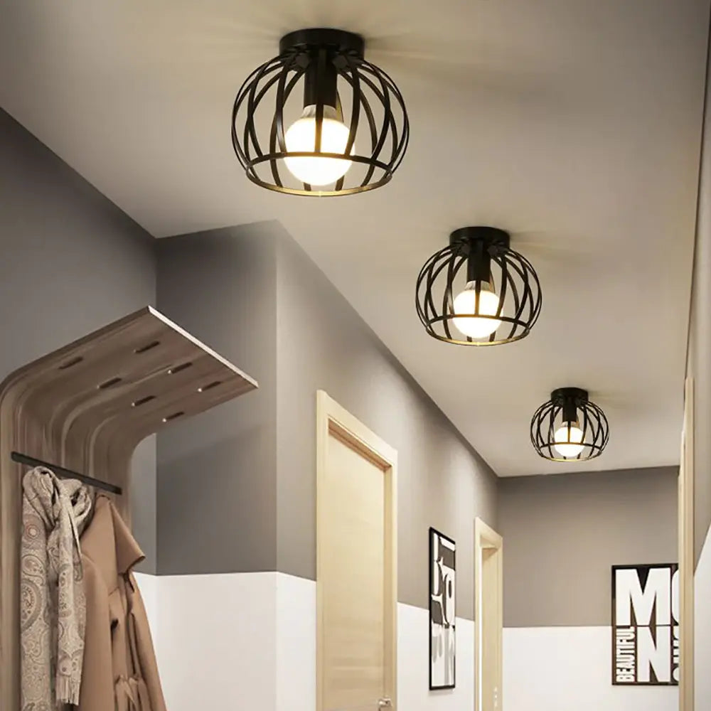 Industrial Cage Ceiling Light | Modern Hallway Fixture