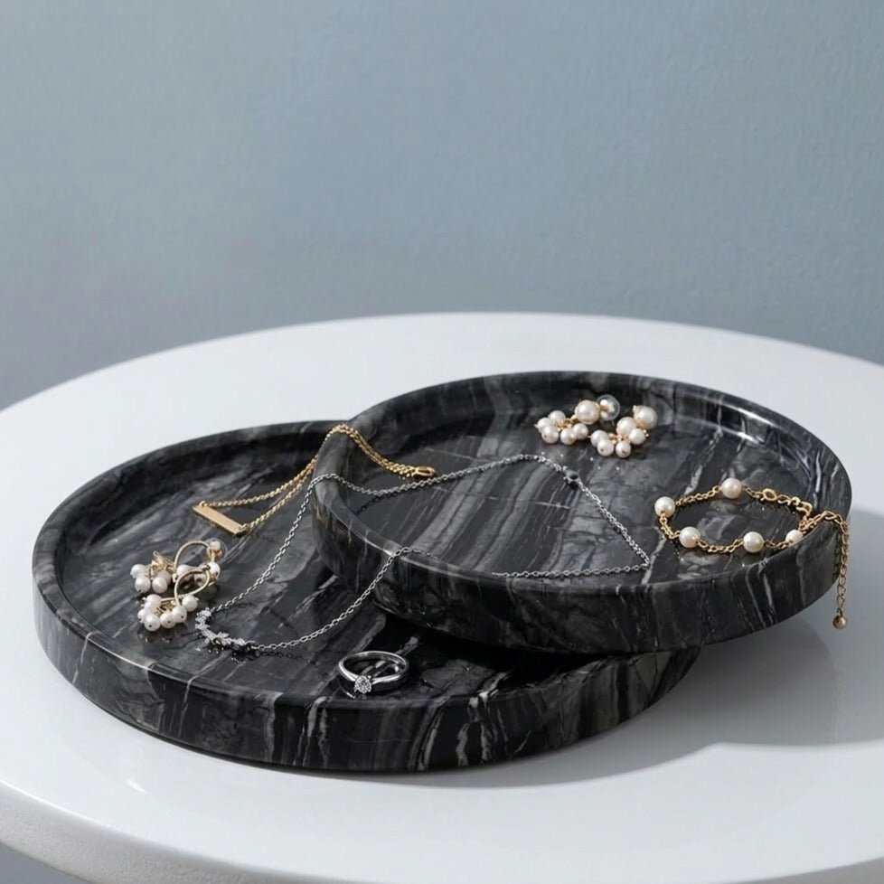 Jewellery Tray | Elegant Circular Black Marble for Organised Luxury - Luxyecs