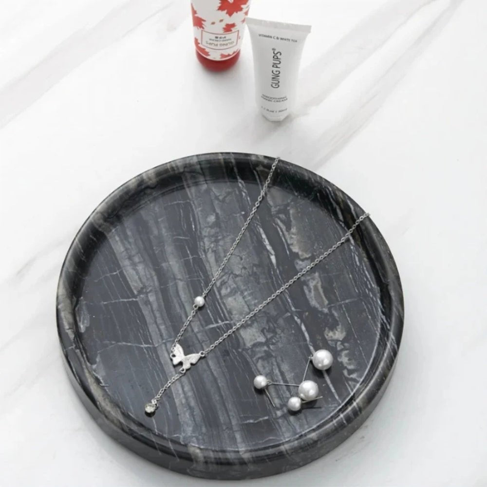 Jewellery Tray | Elegant Circular Black Marble for Organised Luxury - Luxyecs