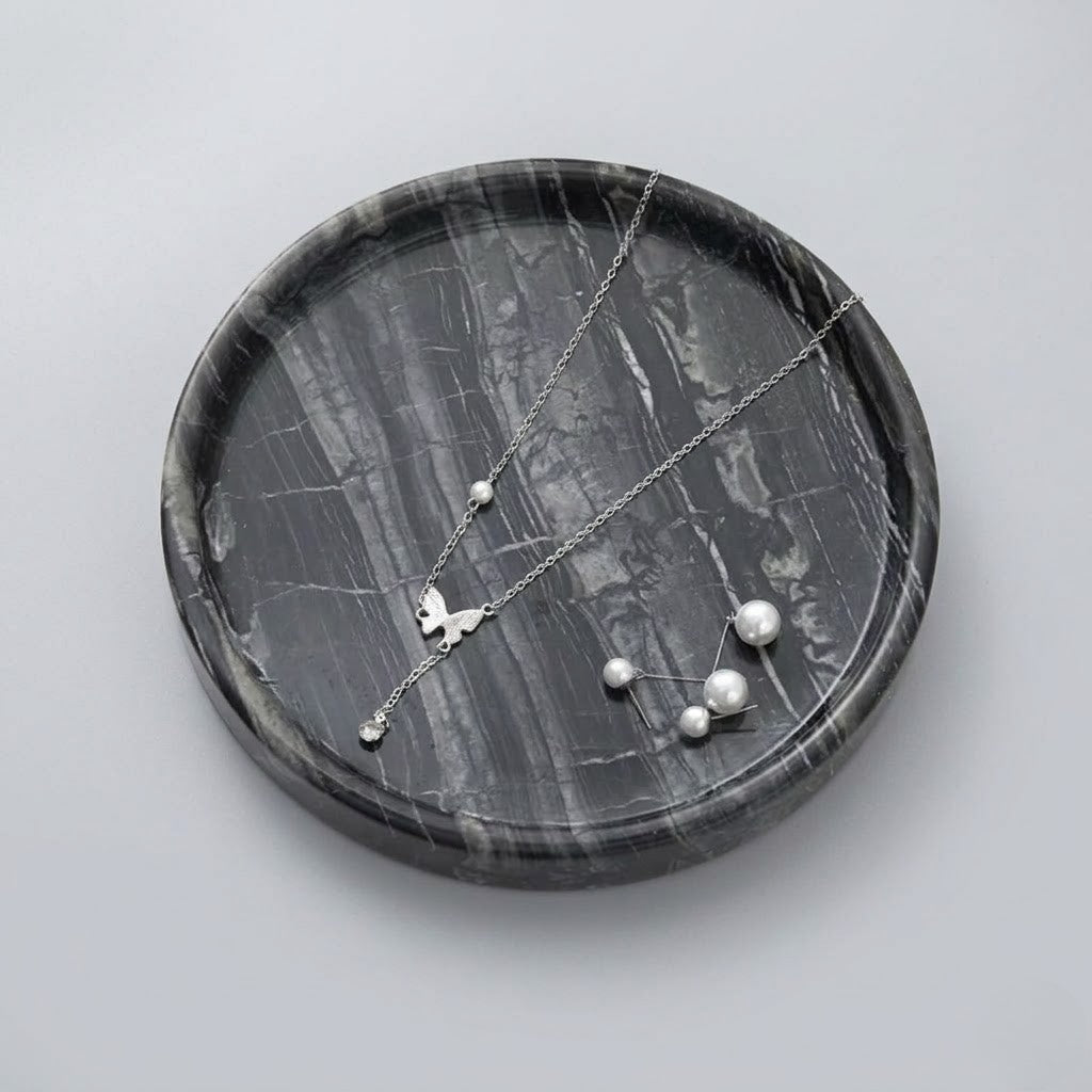 Jewellery Tray | Elegant Circular Black Marble for Organised Luxury - Luxyecs