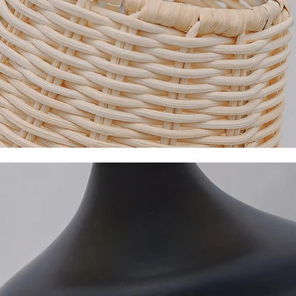 Rattan and Black Bedside Lamp – Timeless Natural Elegance